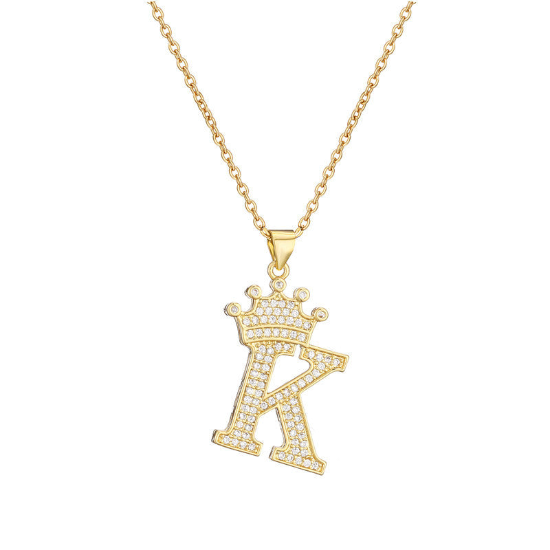 Wholesale Gold Plated Zirconia Letter Copper Necklace